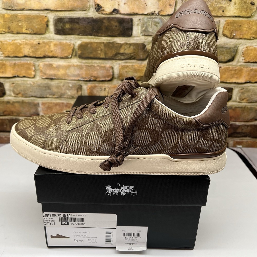 COACH Sig Clip Low Top Sneakers Men's Shoes US 10.5D Khaki Saddle C8965
